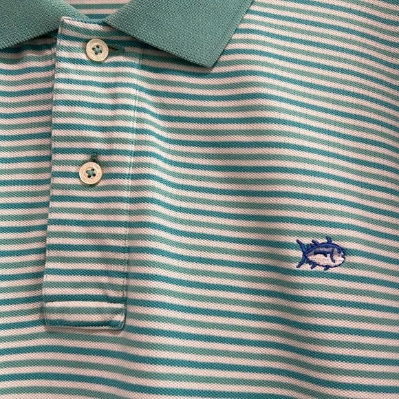 Southern Tide The Skipjack Polo, Lighter & Darker Blue-Green/White Stripes, XL. - Picture 3 of 14